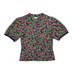 90s Vintage Strawberry Puff Sleeve Top naj-oleari Novelty Print Fruit Pattern.
